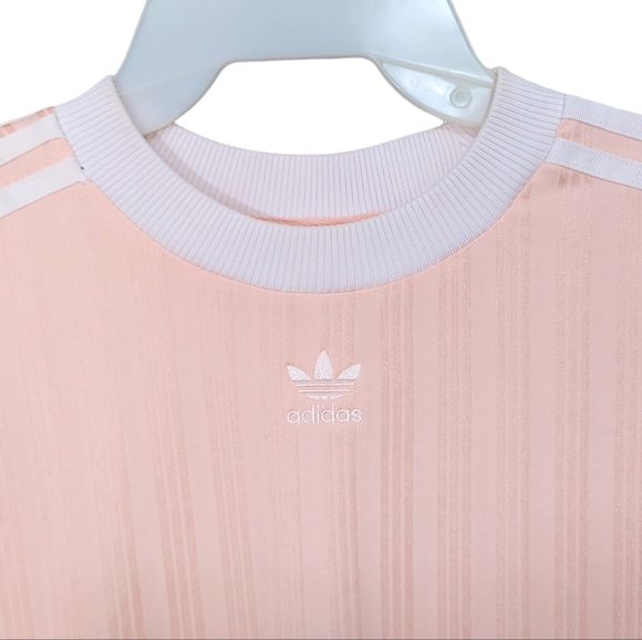 Adidas Originals Trefoil Pink White Striped Tshirt Dress Women's Size Large L - Picture 10 of 15